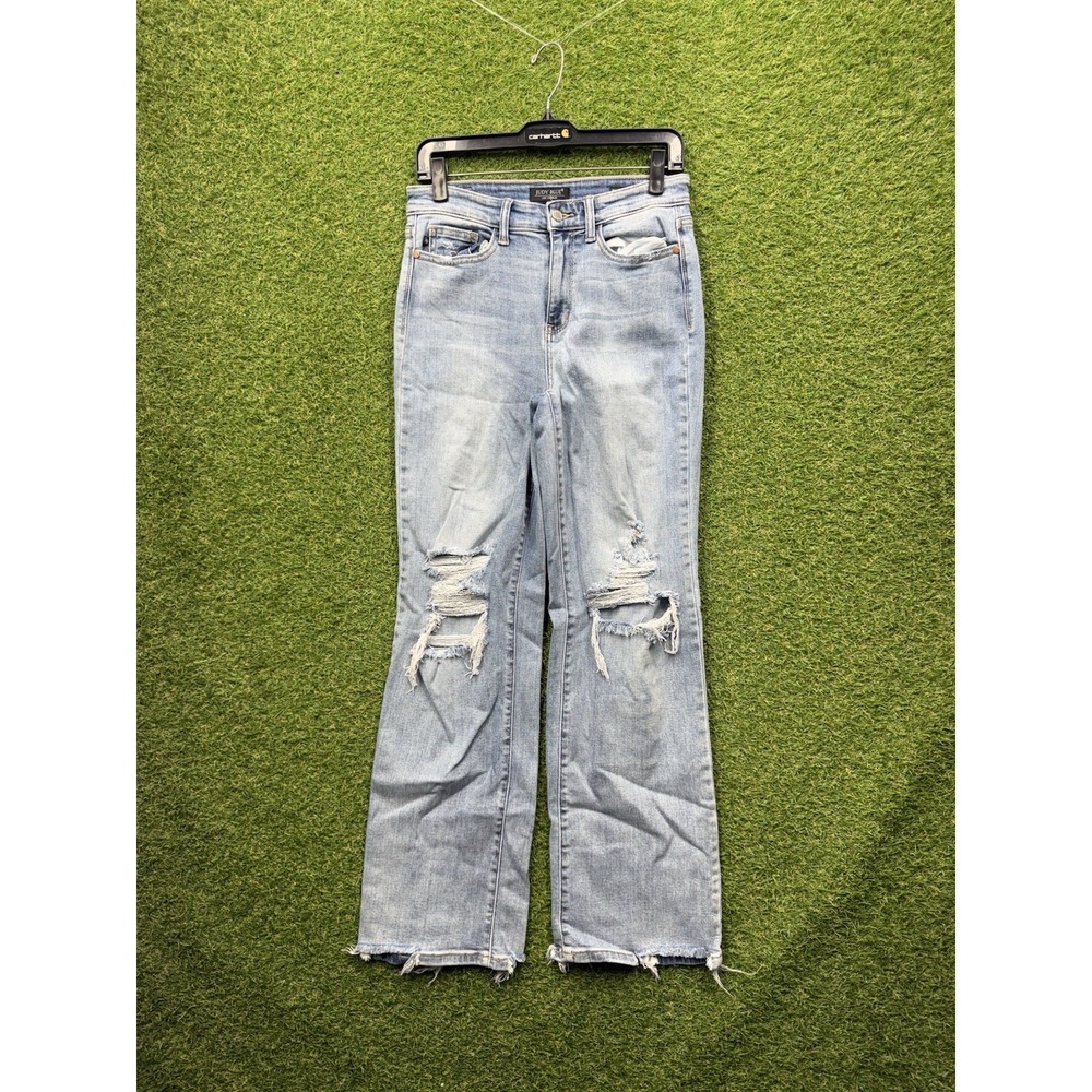Judy Blue Jeans Womens 7/28 Distressed Straight Fit Stretch Raw Hem JB82502LT-CO